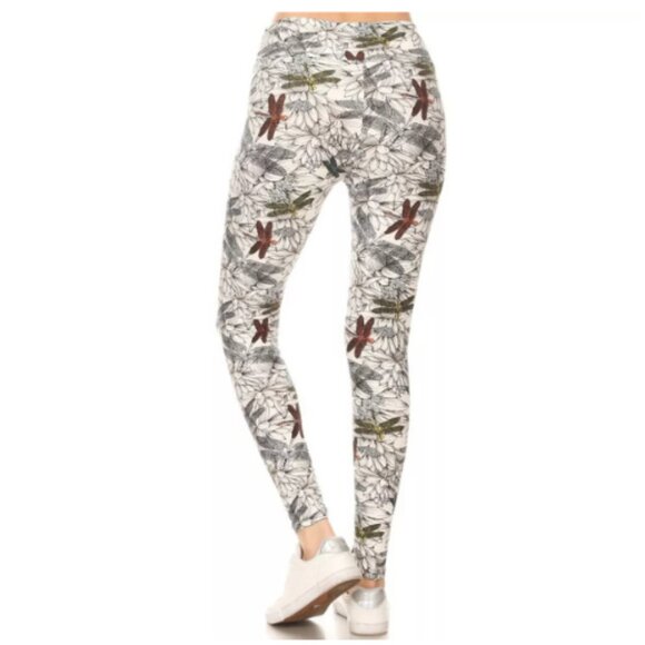 Dragonfly Print Yoga Style Women's Slim Fit Leggings, High Waist, ONE SIZE - Picture 3 of 4